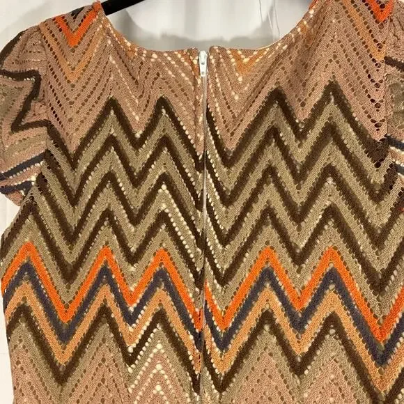 VA VA by Joy Han 70s Retro vibe Zig-Zag Dress M – Brown & Orange Short Sleeve - Picture 5 of 5